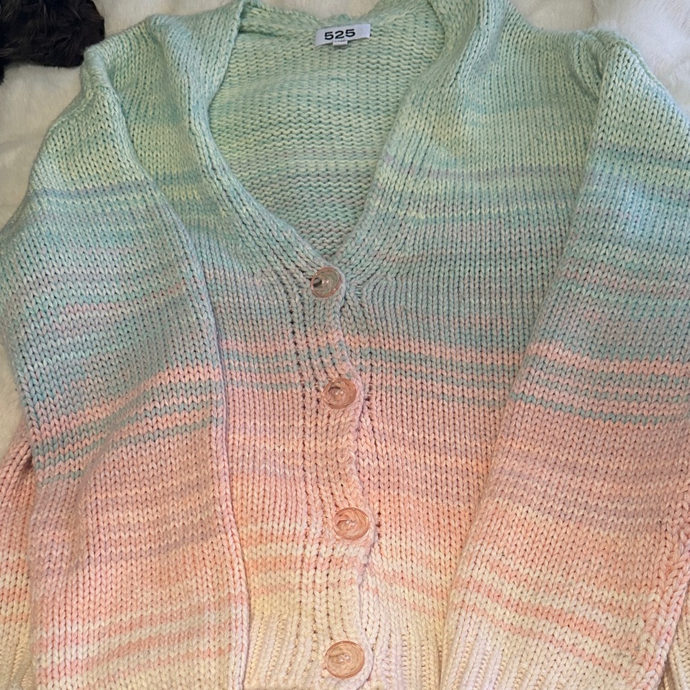 525 America Pastel Gradient V-Neck Button-Up Cardigan - Mint, Peach, Cream